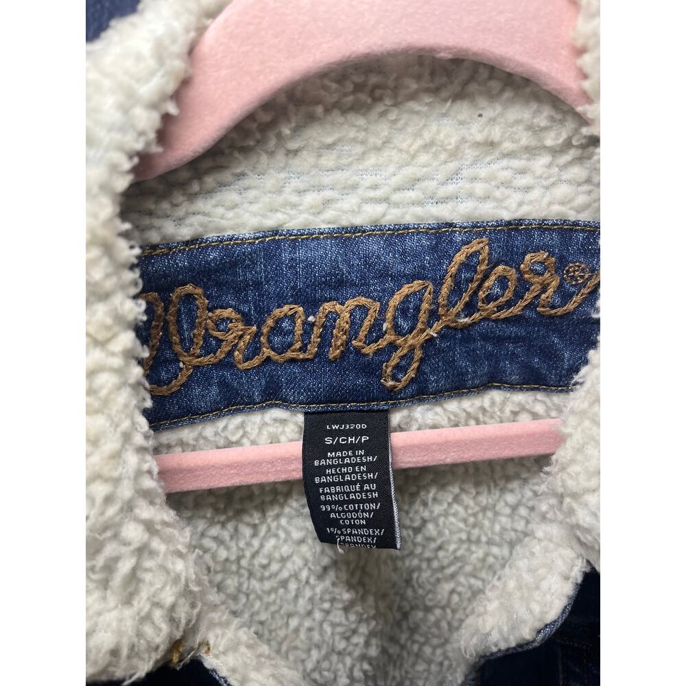 Wrangler Classic Denim Sherpa Lined Trucker Jacket Blue Small - Picture 4 of 5